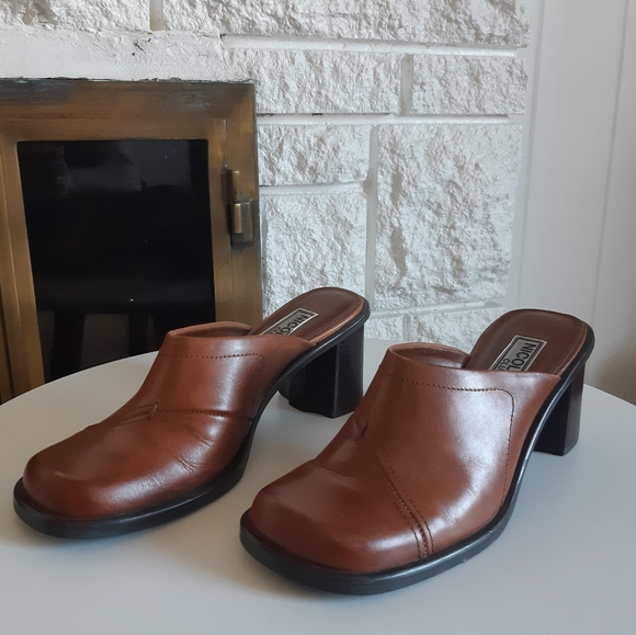 NICOLE CLUB 7.5 Brown Clog Mule Thick 3 Inch Heel - Picture 2 of 6